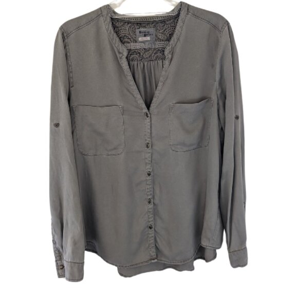 Anthropologie Holding Horses Button Down Roll-tab Long Sleeves Olive Green Top L - Picture 1 of 5